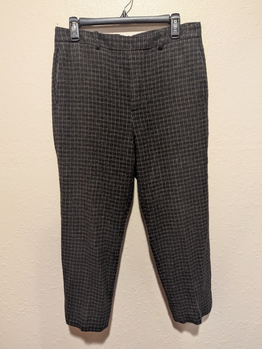 Vince Mens Medium Plaid Wool Blend Pants Ankle Gray Used Business Casual